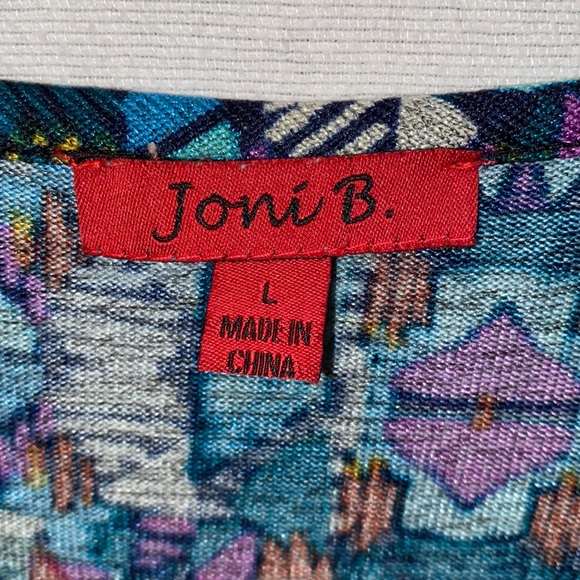 Joni B. Women’s Aztec/Tribal Print Fringe Hem 3/4 Sleeve Tunic Top Size L - Picture 2 of 8